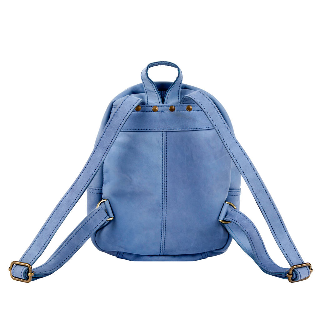 Personalised Pastel Blue Suede Leather Mini Backpack By MAHI Leather