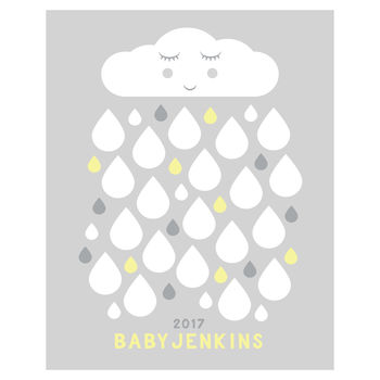 Raindrops Personalised Baby Shower Guest Book Print, 3 of 5