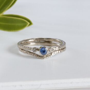 Dainty Diamond And Sapphire 18ct Gold Trilogy Ring, 3 of 7