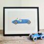 Blue Racing Car A4 Print Unframed, thumbnail 1 of 2