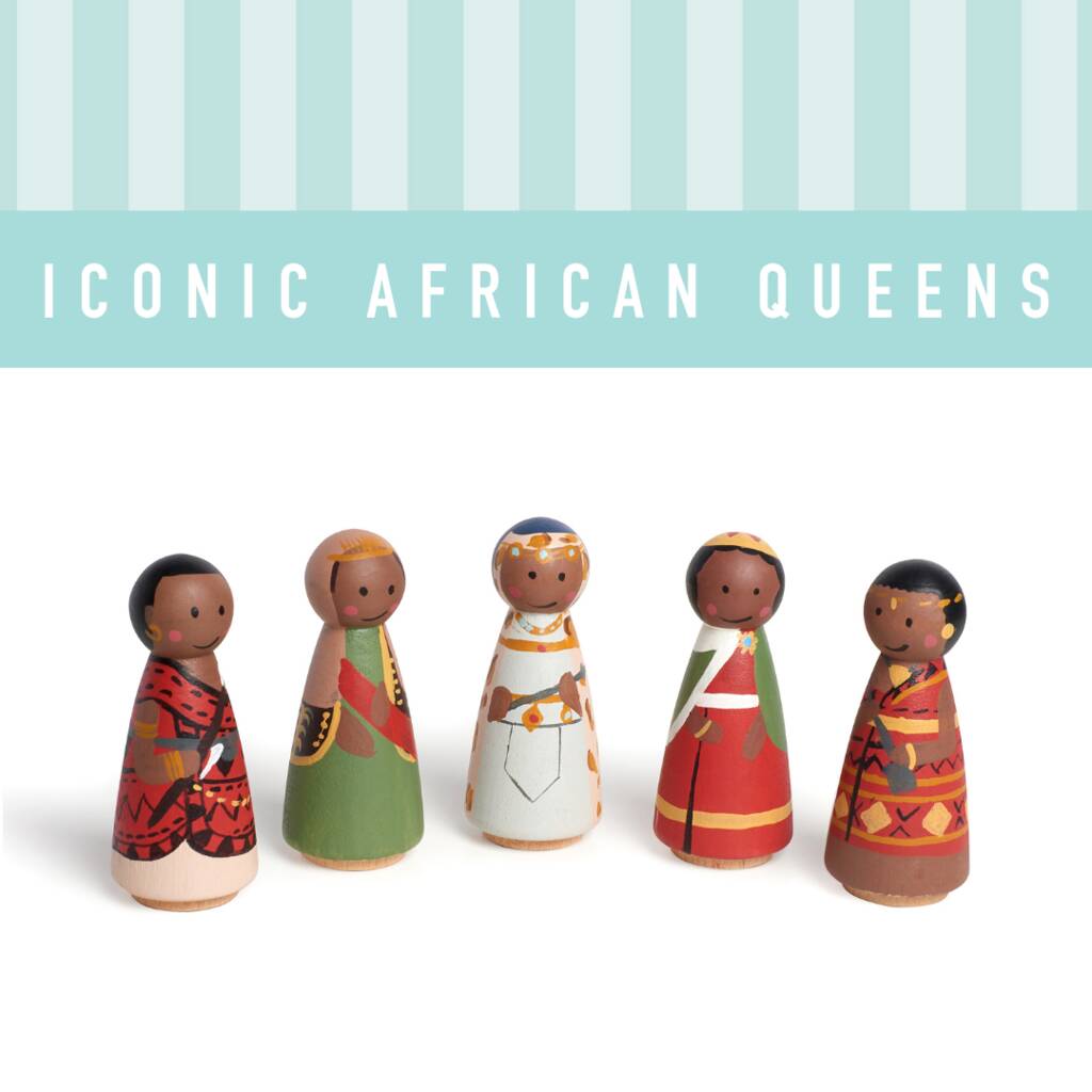 Five Iconic African Queens Wooden Peg Dolls Gift Set, 1 of 4