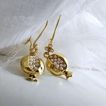 Pomegranate Drop Hoop Pearl Earrings, 9 of 12
