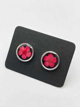 Ear Studs With Red Flowers In Black Lacquer, 9 of 11