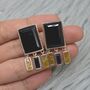 Black Onyx, Raw Sapphire Sterling Silver Earrings, thumbnail 3 of 8