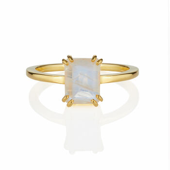 Moonstone Emerald Cut Gold Ring With A Double Prong, 2 of 2