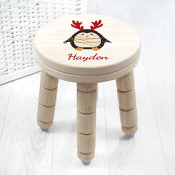 Personalised Christmas Penguin Wooden Stool, 2 of 2