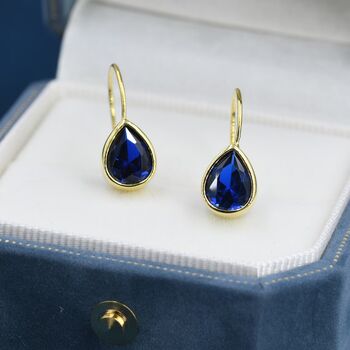 Sapphire Blue Cz Droplet Drop Hook Earrings, 6 of 12