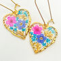 Heart Earrings With Forgetmenot And Pink Flowers, thumbnail 1 of 9