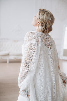 Ivory Macrame Lace Bridal Kimono Cape, 10 of 12