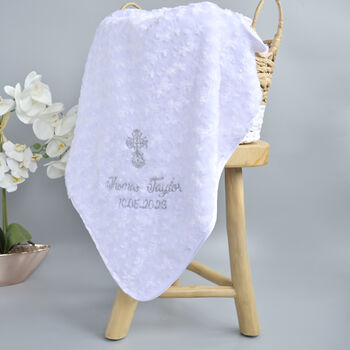 Personalised White Christening Blanket For Baby, 2 of 10
