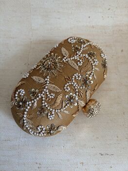 Gold Handcrafted Embroidered Clutch Bag, 2 of 8