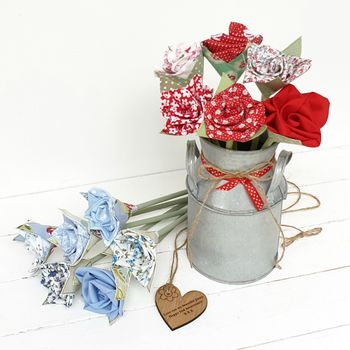 Cotton Handmade Flowers In Jug And Engraved Oak Tag, 2 of 12