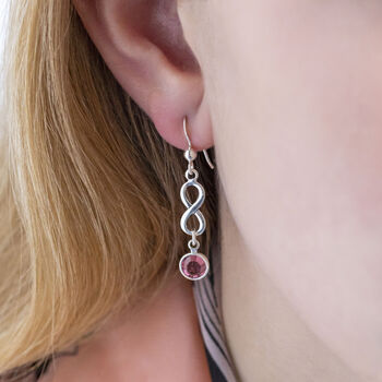 Sterling Silver Infinity Birthstone Earrings, 8 of 12