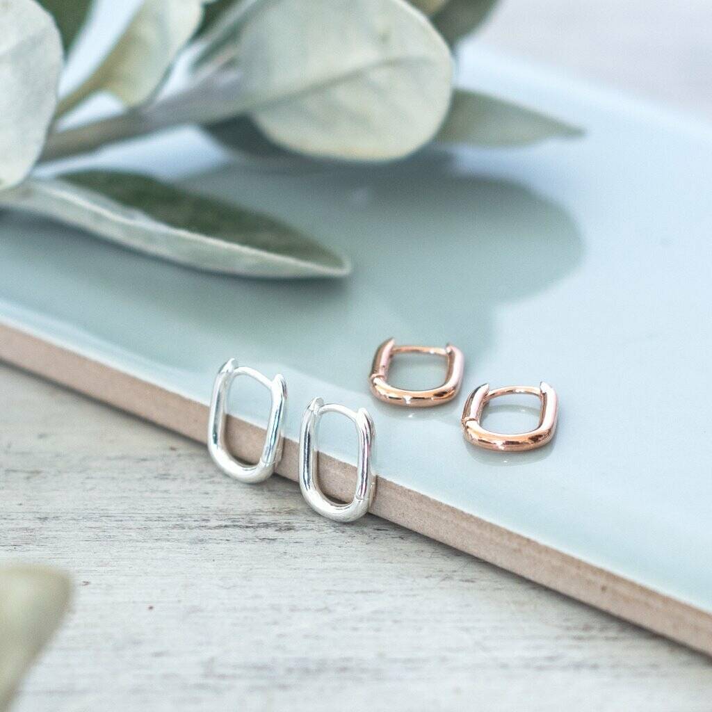 Sterling Silver And Rose Plated Square Hoop Earrings, 1 of 3