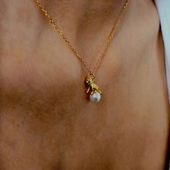 3D Cat Ivory Pearl And 18k Gold Plated Necklace And Earrings Jewellery Set, 2 of 5