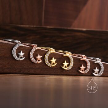 Moon And Star Cz Huggie Hoop Earrings, 3 of 10