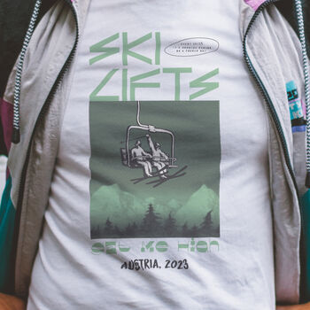 Personalised Ski Lifts Get Me High T Shirt, 2 of 2