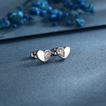 Cz Heart Stud Earrings In Sterling Silver, 2 of 12