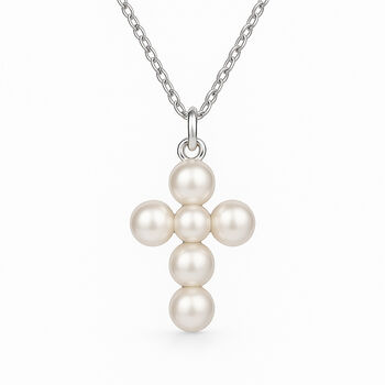 Personalised Sterling Silver White Pearl Cross Necklace, 4 of 9