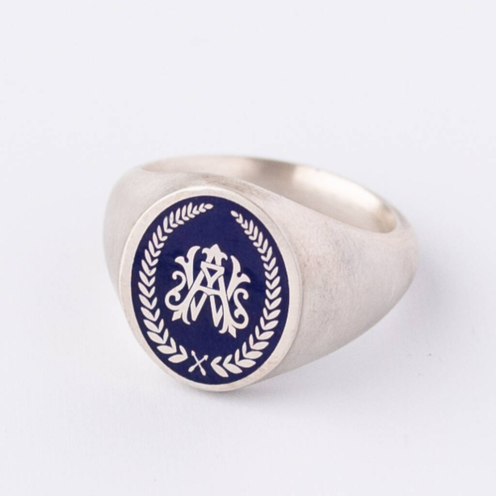 Sterling Silver And Enamel Monogram Signet Ring, 1 of 11