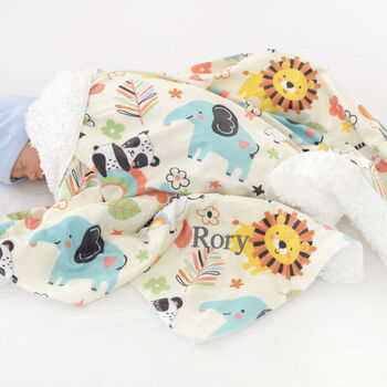 Personalised Jungle Animal Sherpa Baby Blanket, 2 of 9