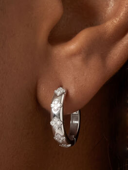 Gold Or Silver Moissanite Flower Hoop Earrings, 2 of 7
