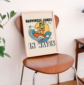 'Happiness Comes In Waves' Surfing Frog Art Print, 3 of 8