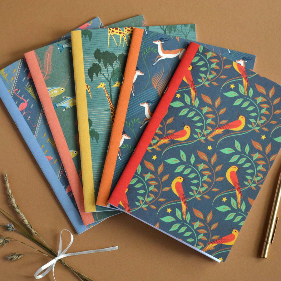 set-of-five-animal-notebooks-a5-size-by-red-gate-arts