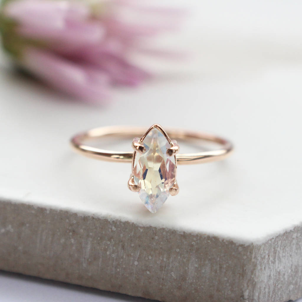 Odele 9ct Rose Gold Marquise Moonstone Ring, 1 of 8