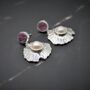 Raw Red Ruby, Pearl Sterling Silver Earrings, thumbnail 3 of 7