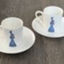 Peacock Print Espresso Cup And Saucer Set Of Two, thumbnail 1 of 3
