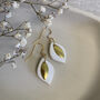 White Ceramic Leaf Earrings Gold Plated, thumbnail 7 of 7