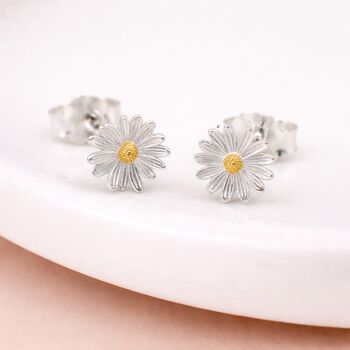 Sterling Silver And Gold Daisy Stud Earrings – 7mm, 2 of 4