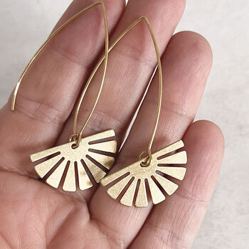Large Fan Shaped Hammered Long Earrings, 3 of 5