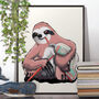 Sloth Brushing Teeth Bathroom, Funny Wildlife Poster, thumbnail 1 of 6
