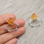 Raw Citrine, Turquoise Sterling Silver Earrings, thumbnail 6 of 6