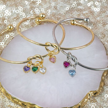 Friendship Knot Bangle With Birthstone Hearts, 6 of 10