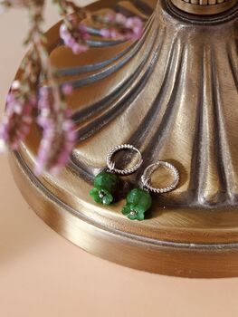 Elegant Green Jade Lily Hoop Earrings, 4 of 10