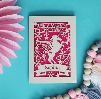 Personalised Papercut Unicorn Christmas Card, 2 of 6