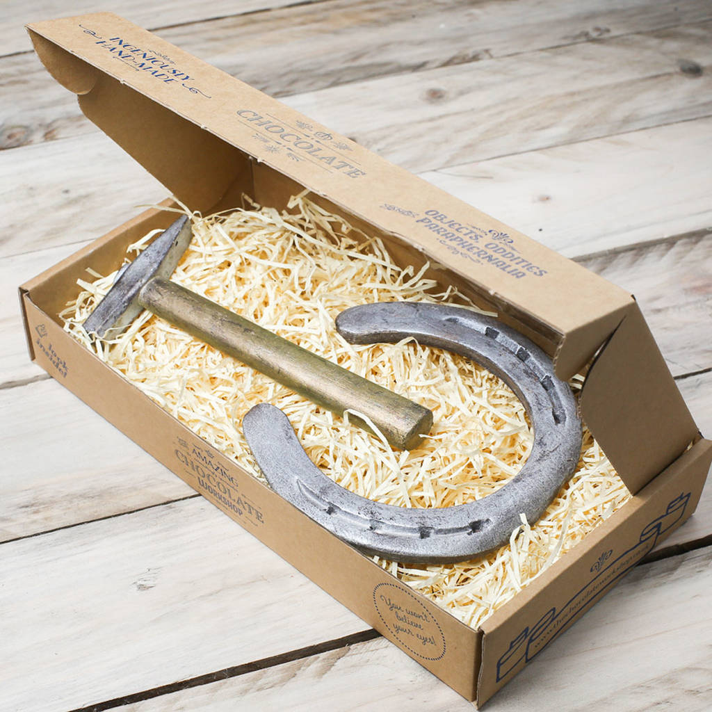 chocolate horseshoe and hammer gift box by the amazing chocolate