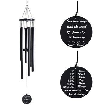 Engraved 30 Inch Black Wind Chime For Garden Decoration, 2 of 12