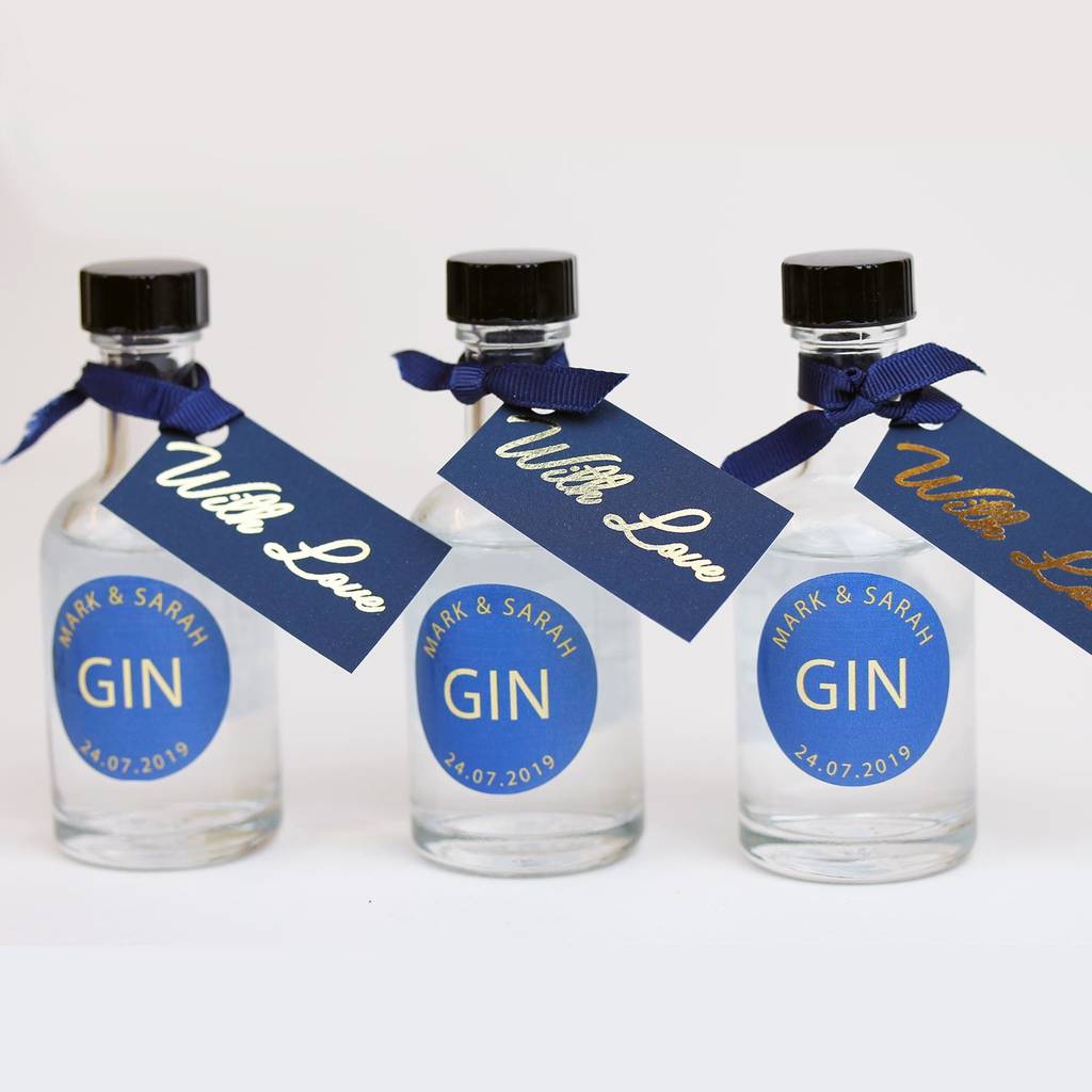 Miniature Gin Personalised Wedding Favours In Navy, 1 of 3
