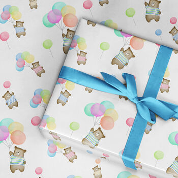 Kids Birthday Wrapping Paper Roll Folded Bear Balloon, 3 of 3