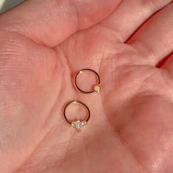 14k Solid Gold Opal And Diamond Daith / Septum Hoop, 7 of 7