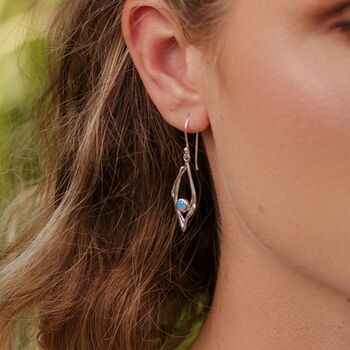 Sterling Silver Blue Opal Delicate Drop Earrings, 2 of 8