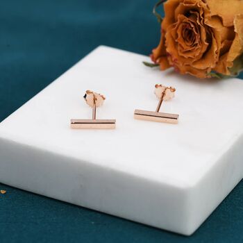 Tiny Bar Stud Earrings In Sterling Silver, 3 of 11