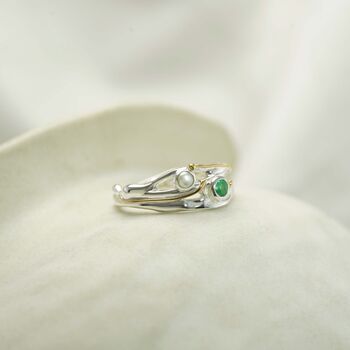 Sterling Silver Pearl And Emerald Ring, 3 of 7