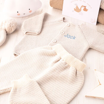 New Baby Pale Grey And Cream Knitted Outfit Gift Set, 7 of 9