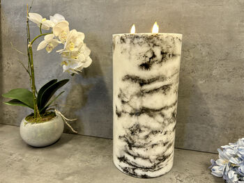 30cm Xl Marbled Grey LED Pillar Candle – Real Wax, 6 of 12