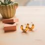 Chunky Gold C Shape Hoop Earrings 30mm Statement Style, thumbnail 1 of 6